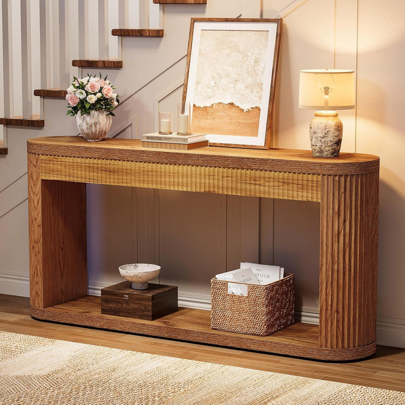 Console cannelée étroite 62,99 po avec rangement pour canapé d'entrée, couloir, porte d'entrée et salon