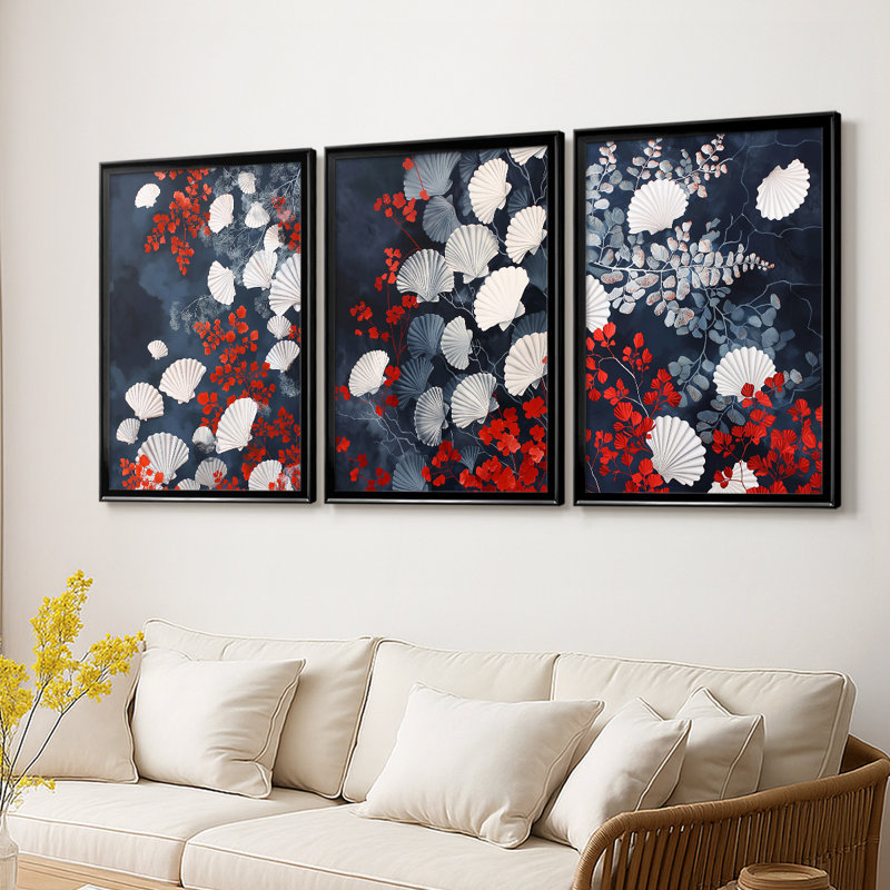 NAUTICAL Series CECXVI - Toile tendue avec châssis encadré - 3 pièces, H 39 po x l 81 po, Noir