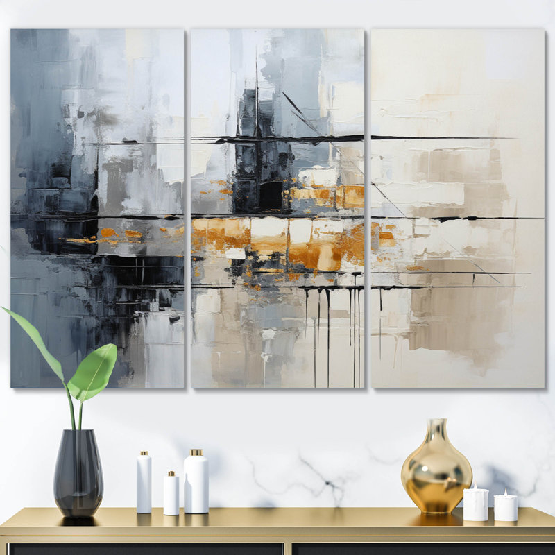 «Gray Collage Reflections II - Abstract Collages», ensemble de reproductions d'art sur toile, H 40 po x l 60 po x P 1 po