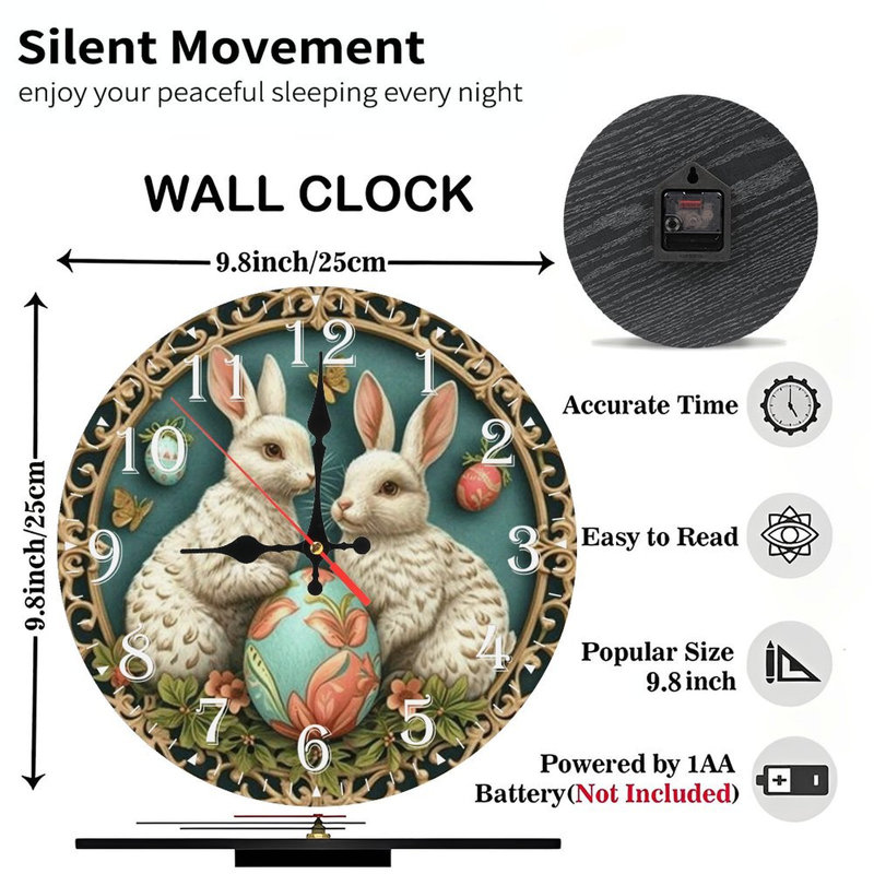 Horloge murale en bois 10 po, mouvement silencieux, à piles (piles AA non incluses), décor artistique, parfait pour les décorations
