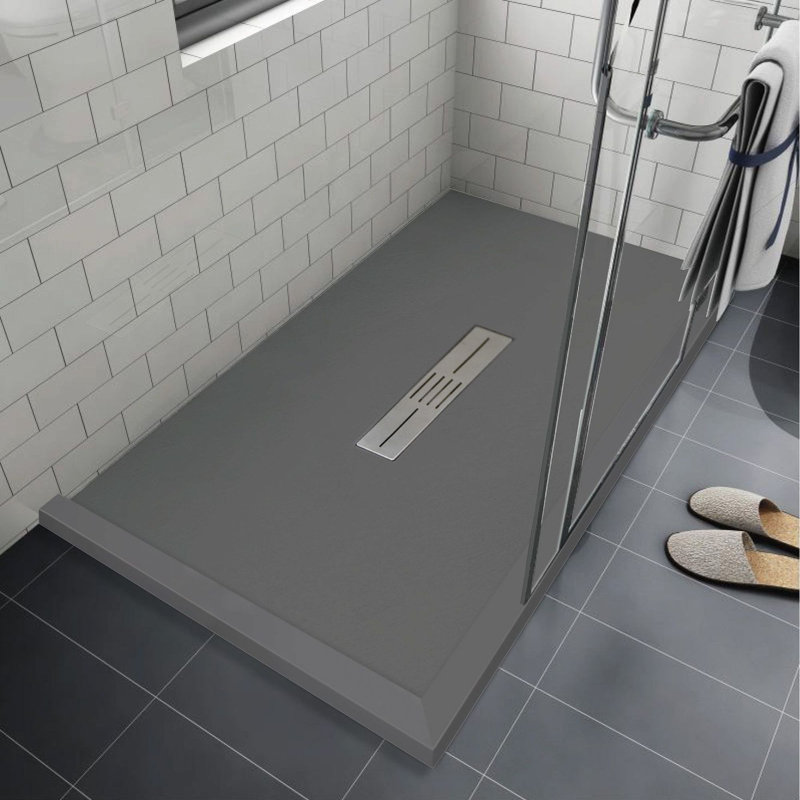 Transolid Trimslate 42-in Shower Base with Adjustable Double Threshold and Center Drain, Dark Gray