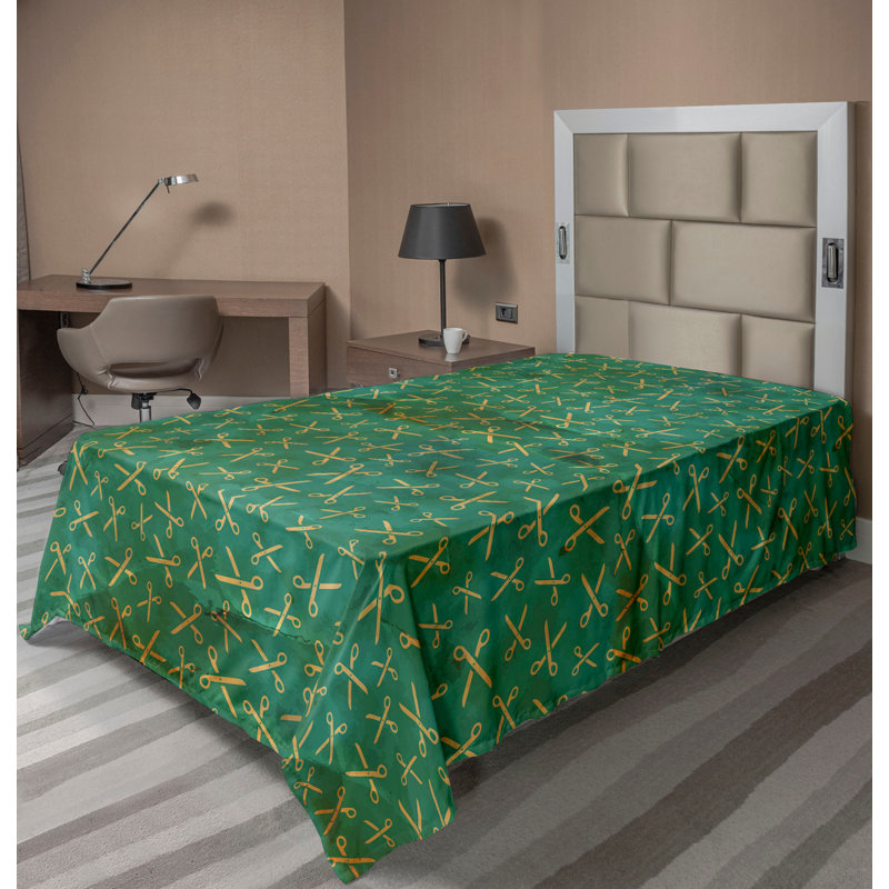 «Ambesonne», drap plat à motif ciseaux rétro, vert forêt, jade, Simple