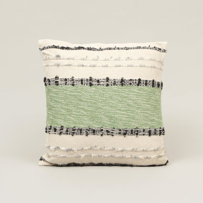 Coussin décoratif texturé vert et ivoire en coton olive tissé Meadow Weave avec garniture en polyester, 45,7 cm x 45,7 cm