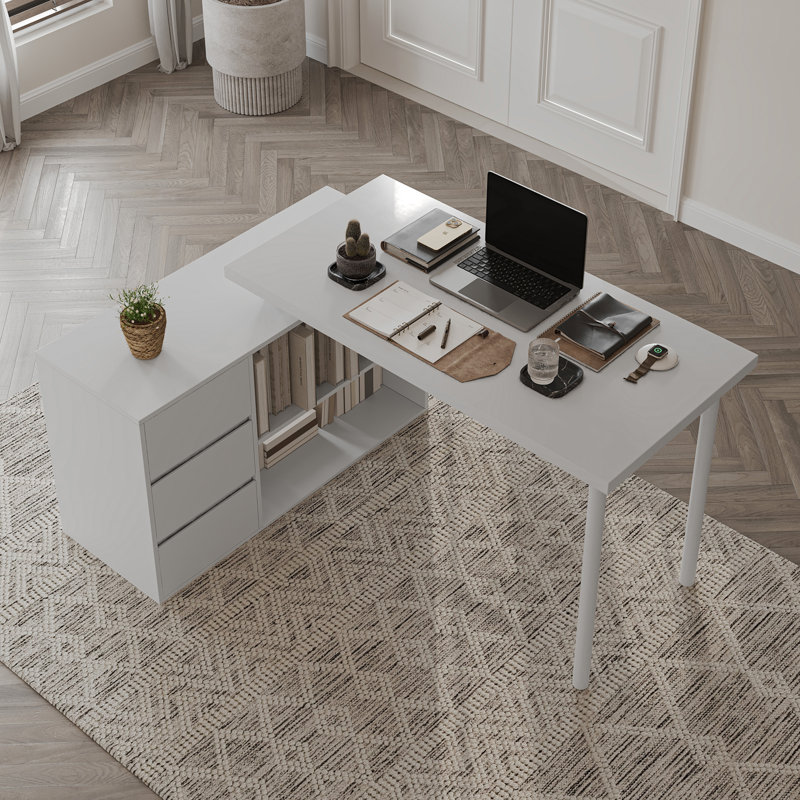 Shalonda L-shaped Home Office Computer Desk, White/White
