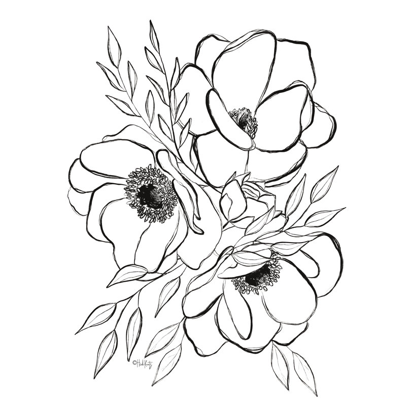 «Anemone Line Art 2» sur toile par Heidi Kuntz, H 30 po x l 20 po x P 1,25 po