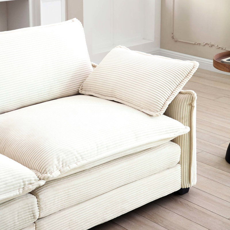 Velours côtelé beige chaleureux et confortable, 5, style cinéma maison, design rétro confortable, 5 avec coussins de confort, moderne
