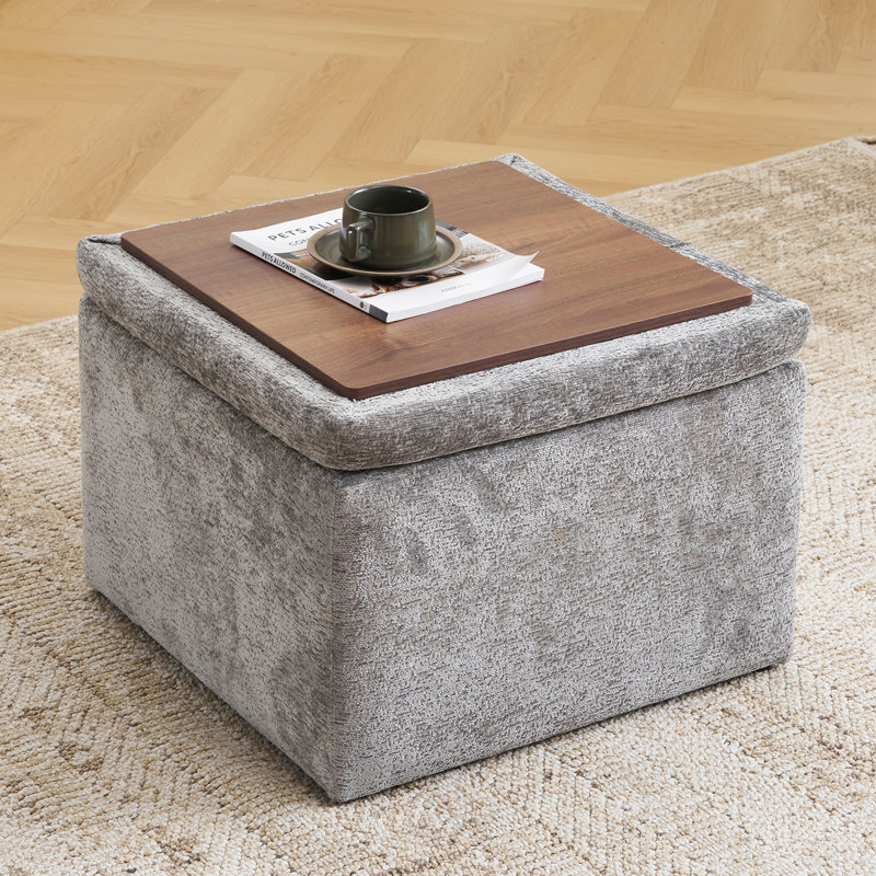 Repose-pieds cubique avec rangement, repose-pieds multifonctionnel, beige, Gris foncé, Chenille