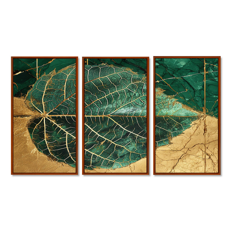 Ensemble d'art mural Lewisham - feuilles, H 28 po x l 36 po x P 1 po, Cadre flottant brun