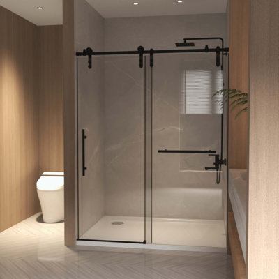Frameless Sliding Shower Door, 5/16" (8Mm) Clear Tempered Glass, Stainless Steel Frame