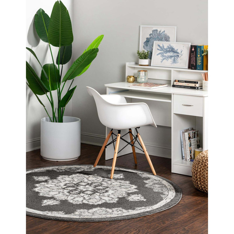 Tapis oriental gris en polypropylène de 5 pi x 5 pi Octagon, Rond 5 pi