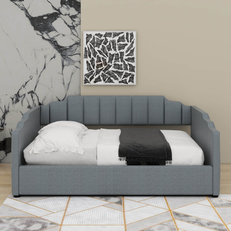 Lit de jour double rembourré avec rangement inférieur, Beige