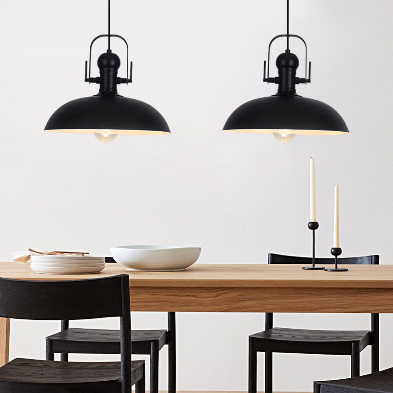 2-Light 13.8'' Kitchen Island Dome Pendant Light for Kitchen Barn Hallway Porch Dining Room, Black