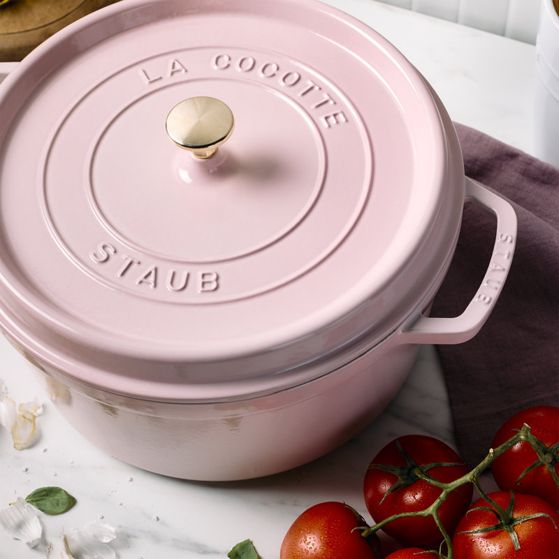 Staub Cast Iron Round Cocotte, Dutch Oven, 5.5-Quart, Serves 5-6, Made In France, Peony Pink, 7 quarts