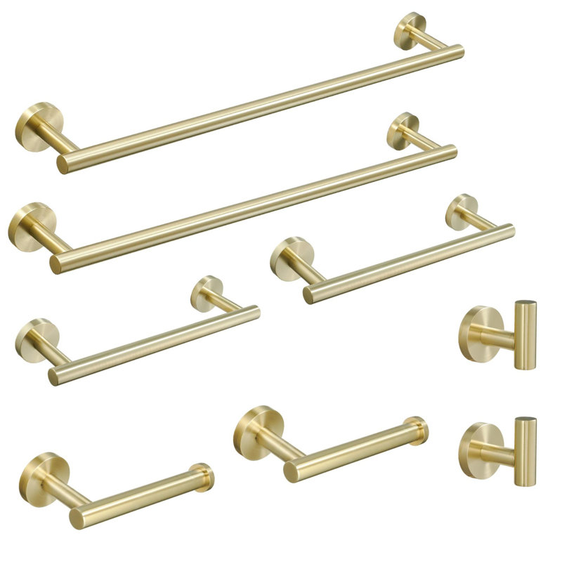 Ensemble de quincaillerie de salle de bain murale en acier inoxydable (8 pièces), Or brossé