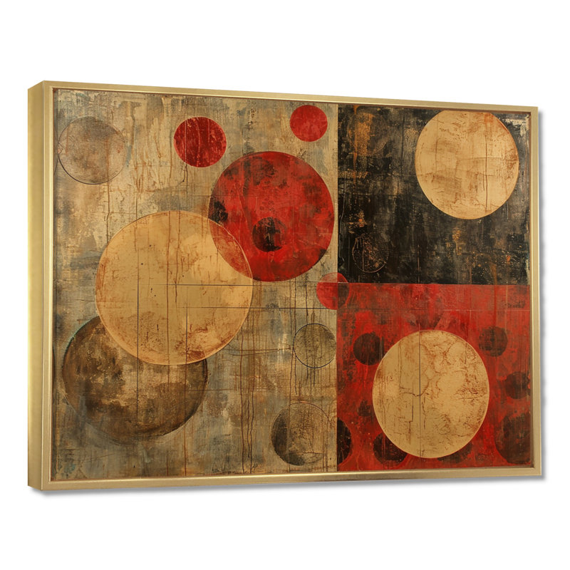 Rétro modernisme circulaire - art mural géométrique, Cadre flottant doré, H 12 po x l 20 po