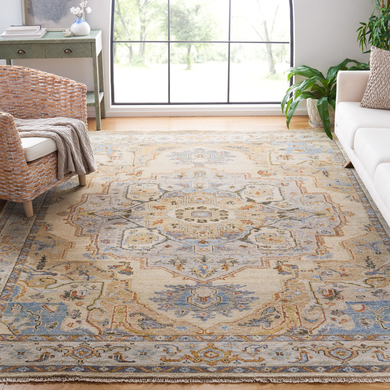 Rectangle Oriental Hand-Knotted Wool/Cotton Area Rug in Beige/Gray/Brown, Rectangle 9' x 12'