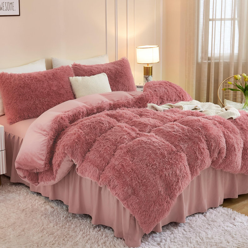 Ensemble d'édredon rose Andency Fluffy Old, Double (79 po x 90 po), Vieux rose