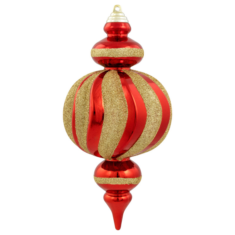 Shatterproof Commercial Size Finial Christmas Ornaments - 10" - Set Of 4, Red/Gold