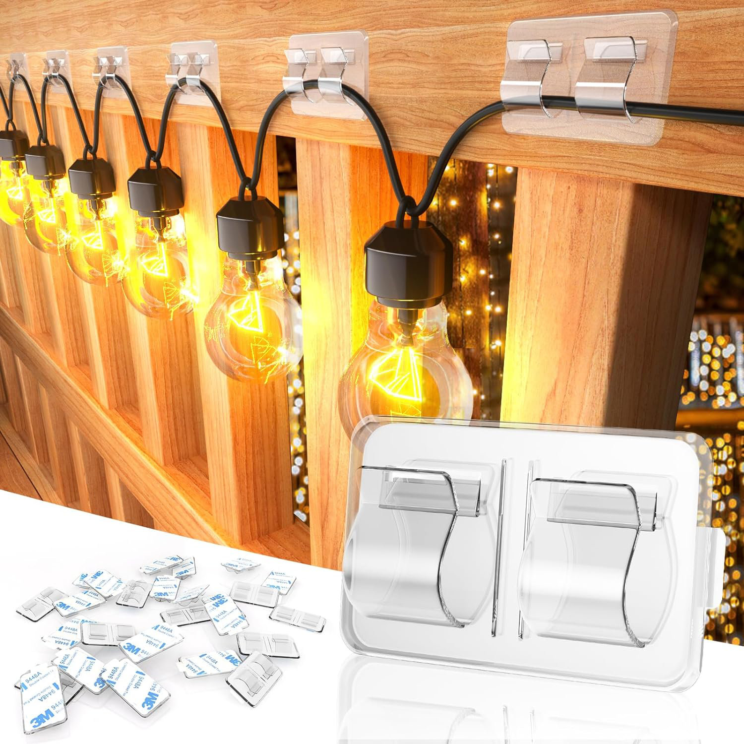 50Pcs Hooks For Outdoor String Lights - Heavy-Duty Adhesive Strips For Hanging Christmas Light, Sticky Cord Holder Rope Organizer Waterproof, No