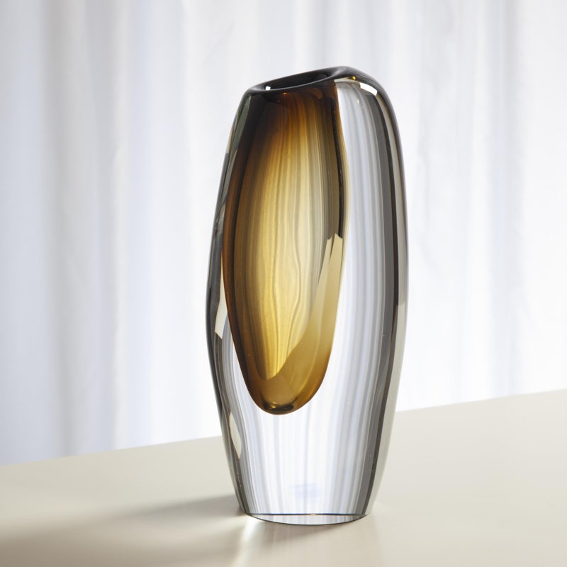 Moss Green Layered Art Glass Offset Decorative Vase