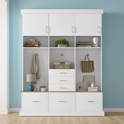 5-in-1 Modern Hall Tree with Bench & Coat Rack – 6 Drawers, 3 Cabinets, 3-Tier Storage for Entryway/Hallway/Living Room/Mudroom