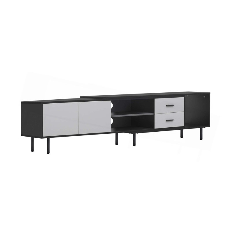 Meuble télé moderne pour téléviseur 80 po avec 2 portes, console média, centre de divertissement avec grand meuble de rangement pour le salon, la chambre à coucher
