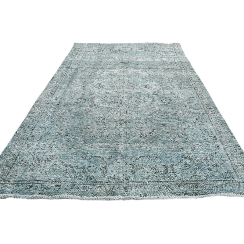 Tapis oriental bleu-gris antique surteint traditionnel 5 x 9