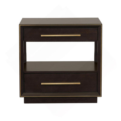 Table de chevet 2 tiroirs avec tablette au fini grain de poivre fumé