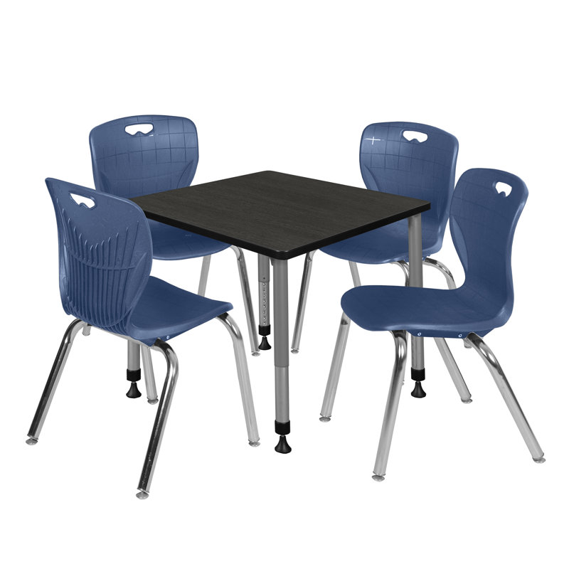 Ensemble de table de salle à manger et chaise Romig Kee, H 34 po x L 90 po x l 30 po, gris, Bleu
