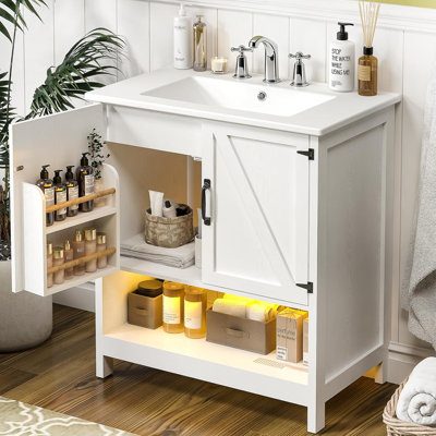 Meuble-lavabo simple 30 po avec comptoir en céramique et lumière DEL