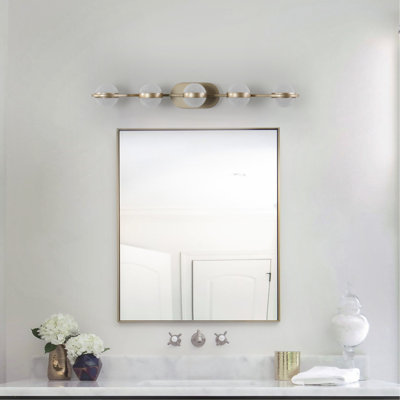 Meuble-lavabo de salle de bain à 5 ampoules à DEL avec abat-jour en acrylique et sable au fini cristal, or et champagne, conception moderne, convient au cadre de chambre à coucher à miroir, style décoratif simple, économie d'énergie