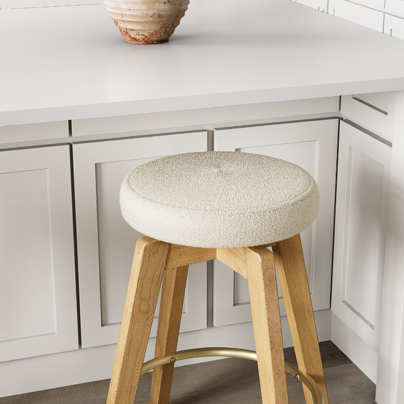 16" W Upholstered Swivel Counter Stool, Light Oak, 1