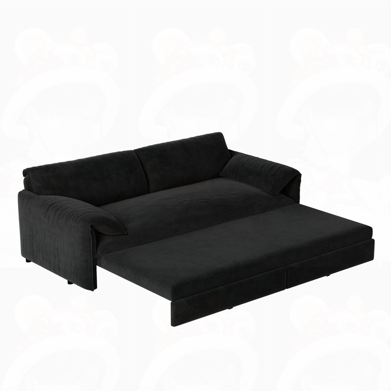 Causeuse-lit en velours multifonctionnel, Noir