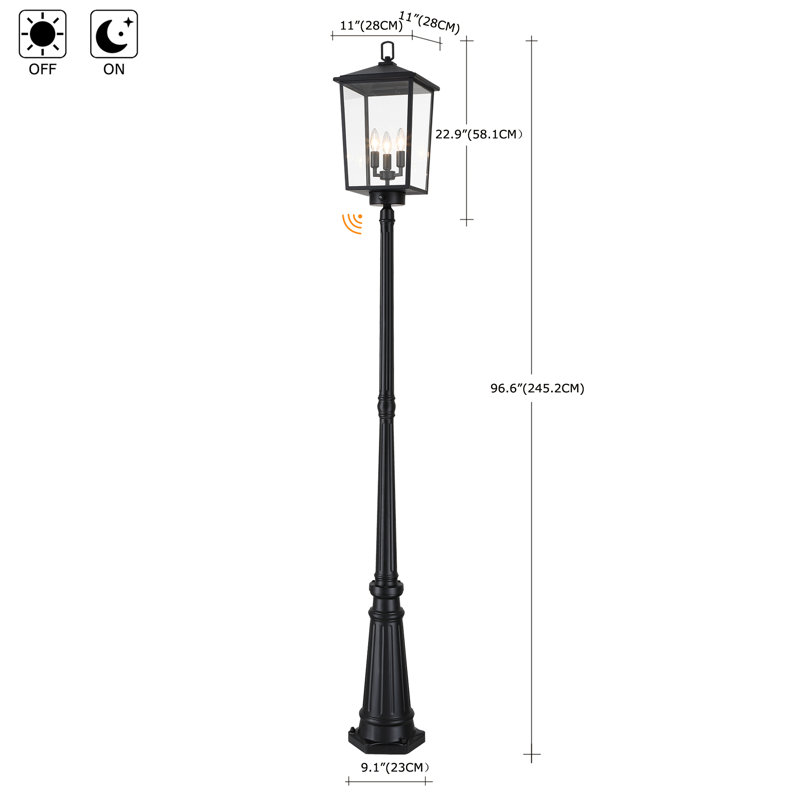 91"H 3-Light Outdoor Aluminium Post Light with Dusk to Dawn