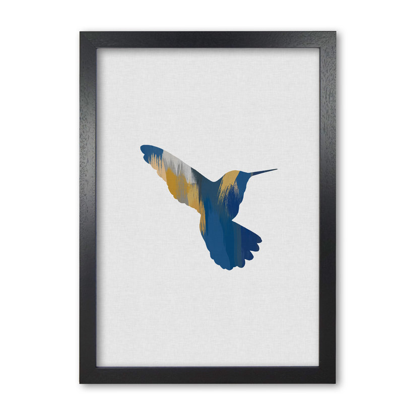 Hummingbird Blue & Yellow II - Print, 60 cm H x 42 cm W x 5 cm D, Black Grain Frame