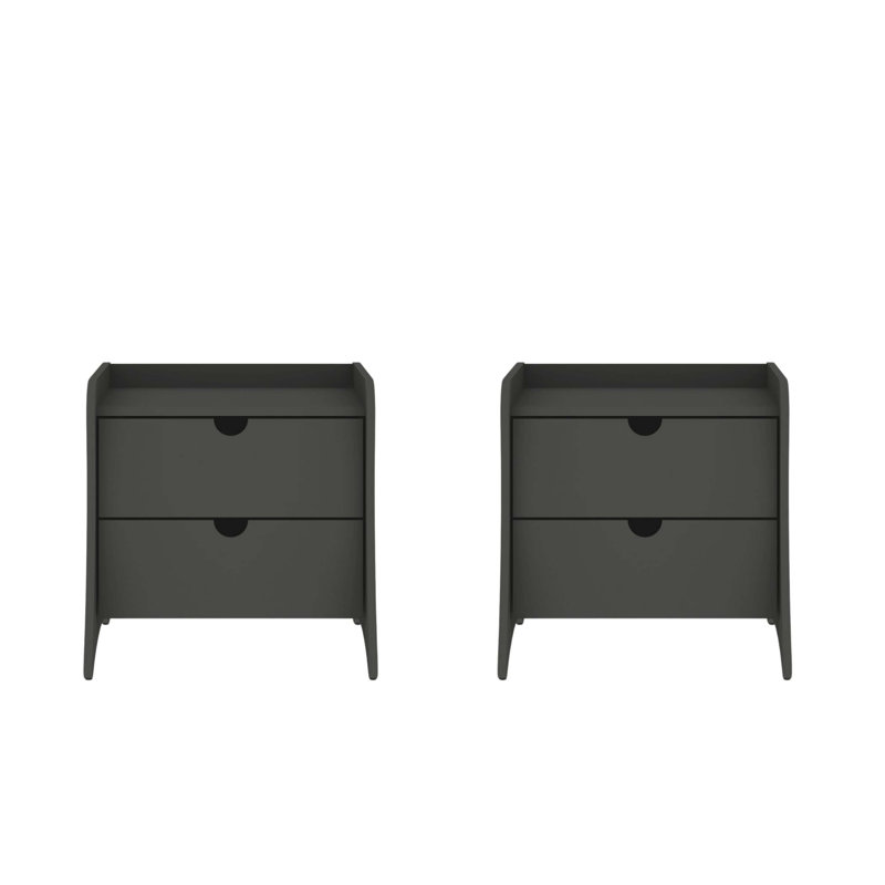 Coney Mid-Century Modern 2-Drawer Nightstand, Gray, Set of 2