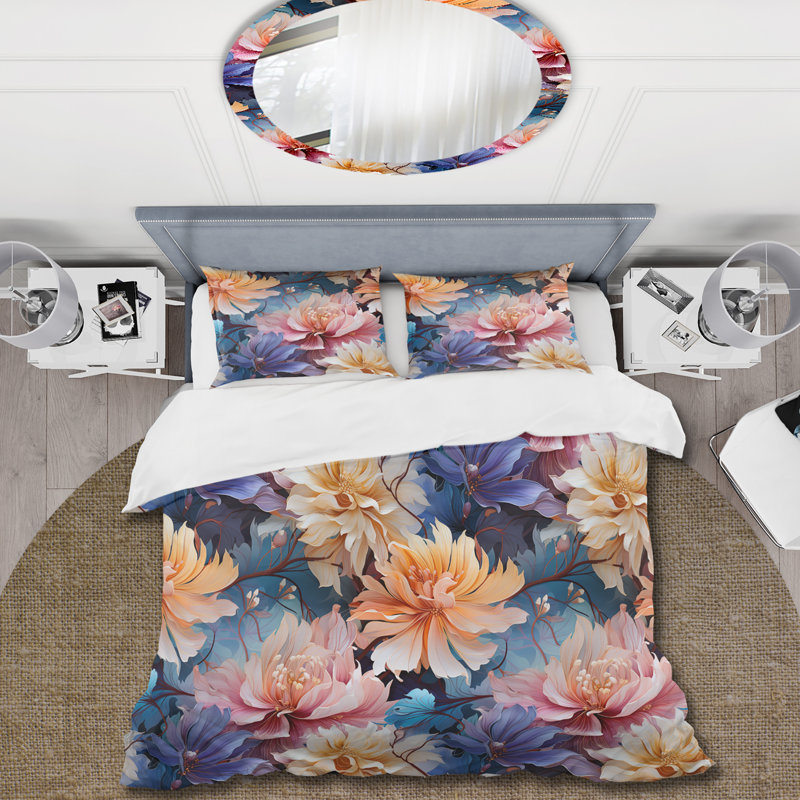 Ensemble de housse de couette métallique bleu et beige III, Housse de couette pour très grand lit et 2 très