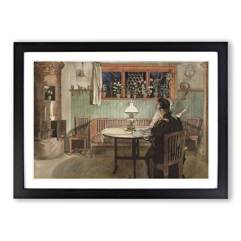 When the Children Have Gone to Bed by Carl Larsson - Picture Frame Painting, 36cm H x 48cm W x 2cm D, Black