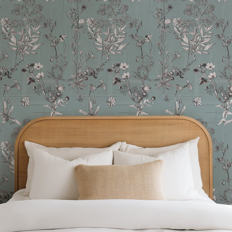 Wildflower Wallpaper Teal Blue