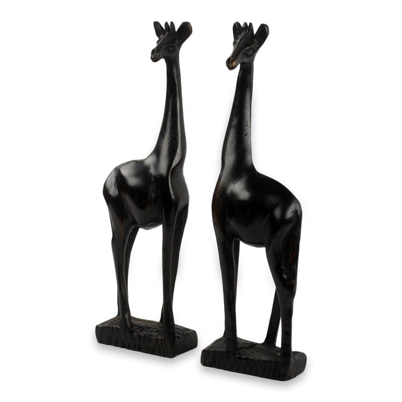 Ensemble de 2 figurines de girafe en bois de teck sculpté à la main Hoppe