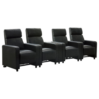 Warren Black Upholstered 4-Seater Home Theater With Wedge Console