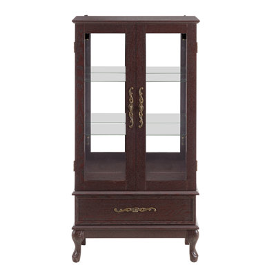 Lighted Glass Display Cabinet, Curio Display Cabinet, Glass Display Case With Adjustable Glass Shelvesand 1 Drawer For Living Room, Kitchen, Pantry