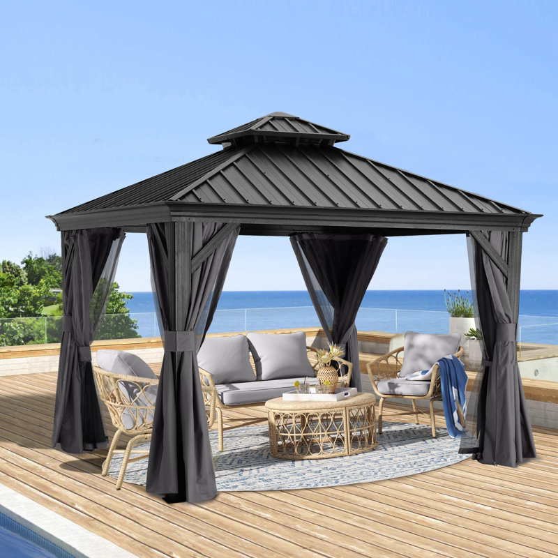 Aluminum Patio Gazebo Permanent Hardtop Gazebos, Dark Gray, 16 ft. x 12 ft.