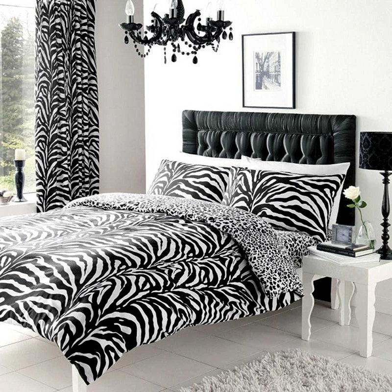 Safari Animal Print Reversible Duvet Cover Set - Soft Polycotton Bedding with Pillowcases Zebra & Leopard Design, King
