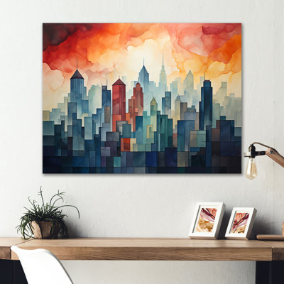 Watercolor Colorful New York City  II - City New York Metal Wall Art MT137065