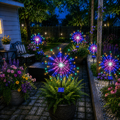 8 Modes Solar Firework Lights Outdoor Waterproof 120 LED Garden Landscape Lights for Holiday Decor