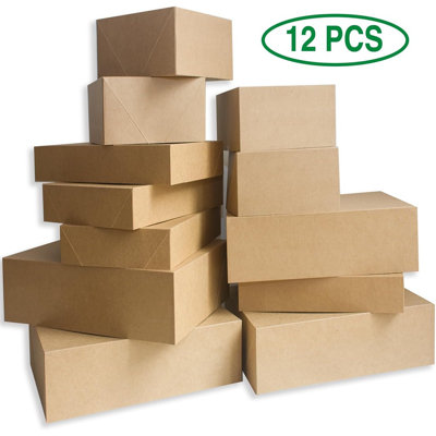 12 Rustic Kraft Gift Wrap Boxes With Lids For Wrapping Large Clo...