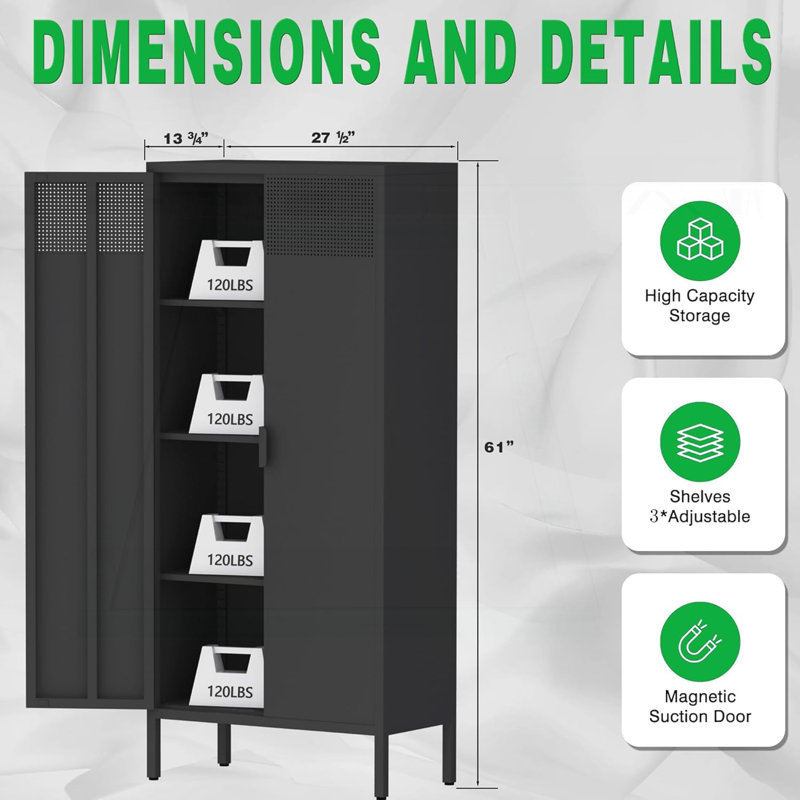 Versatile Metal Storage Cabinet with Innovative Design for Various Spaces, Black