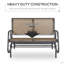 Banc oscillant pour 2 personnes, causeuse double à bascule de patio avec structure en acier thermolaqué pour porche de jardin, brun clair mélangé (chaise berçante)