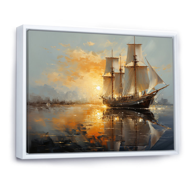 Voilier céleste, voyages I sur toile, H 30 po x l 40 po, Cadre flottant blanc